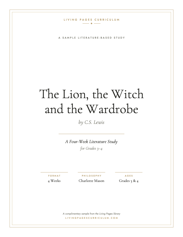 A sample curriculum guide cover: The Lion, the Witch and the Wardrobe.